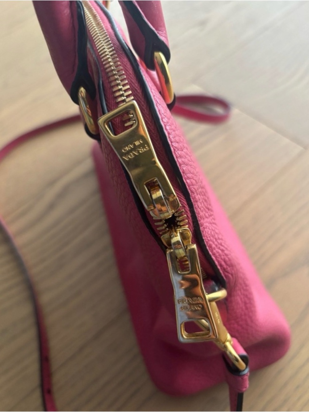 Prada Pink Pebbled Leather Crossbody Satchel with Gold Hardware - Picture 4 of 14